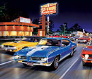 Woodward Avenue limited Edition print with Royal Pontiac GTO, Hemi-Cuda, and Nickey Camaro